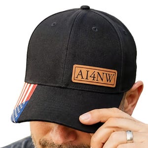 Leather Patch Ham Radio Call Sign Hat – Custom Amateur Radio Cap with American Flag Brim