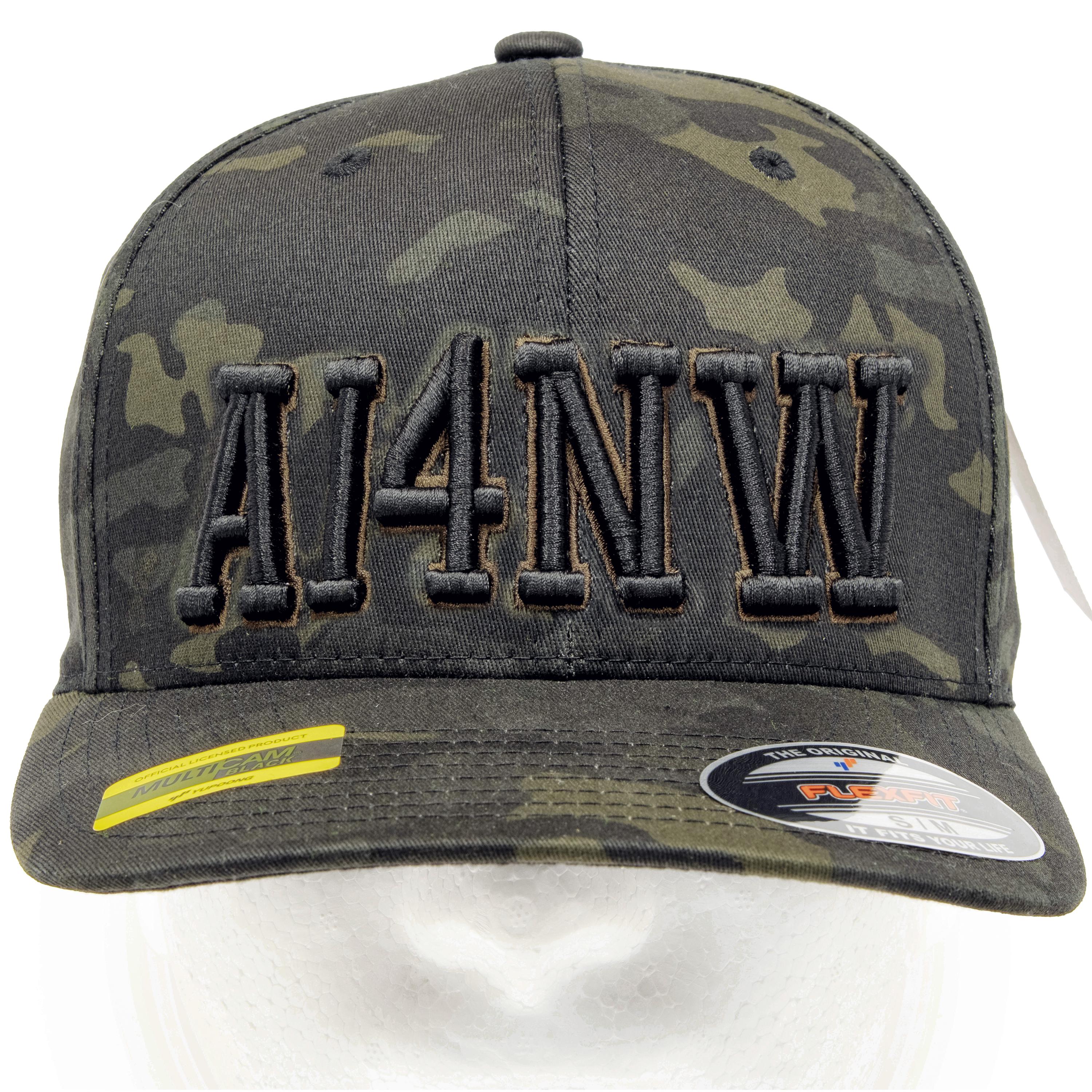 Personalized HAM Radio FLEXFIT Hat: Black Multicam 3D Stitch