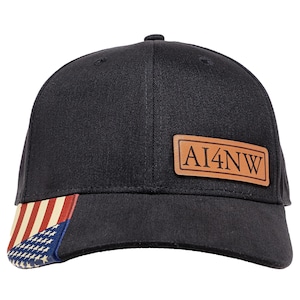 Ham Radio callsign hat with personalized custom text leather patch on American flag theme cap