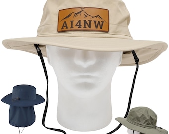 Personalized Ham Radio Boonie Hat: Leather Patch, UPF 30+, Floats