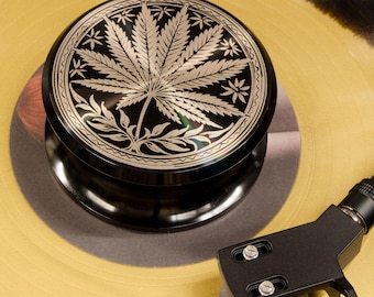 Leaf Vinyl Record Weight Stabilizer – Engraved Aluminum Turntable Weight – Botanical Vinyl Gift