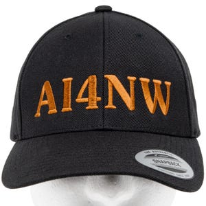 Embroidered adjustable Larger HAM Radio call sign hat for small to XL size heads. A durable snapback adjustable black amateur radio cap.