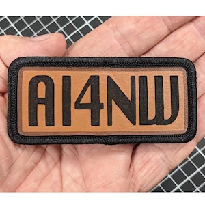 HAM Radio Callsign leather & fabric patch hook n loop backed. Great Amateur radio gift 1 5/8 X 3 5/8 inch patch  Custom Text.