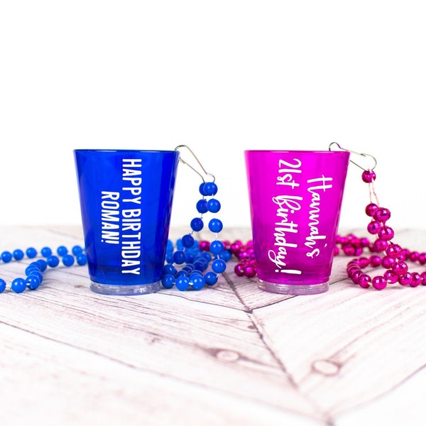 Birthday LED Light Up Shot Glass Necklace | Personalized Gift for Birthday Party Favors | 21st Birthday Gift | Happy Birthday Shot Glass