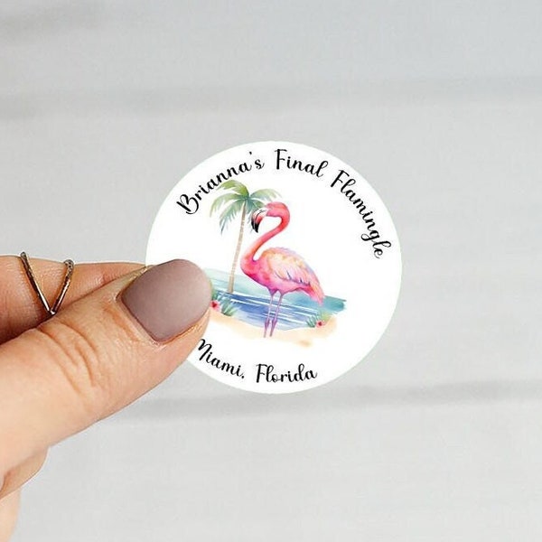 Custom Final Flamingle Bachelorette Party Sticker | 1.5" Flamingo Thank You Favor Stickers | Miami | Charleston | Beach | Tropical Set of 20