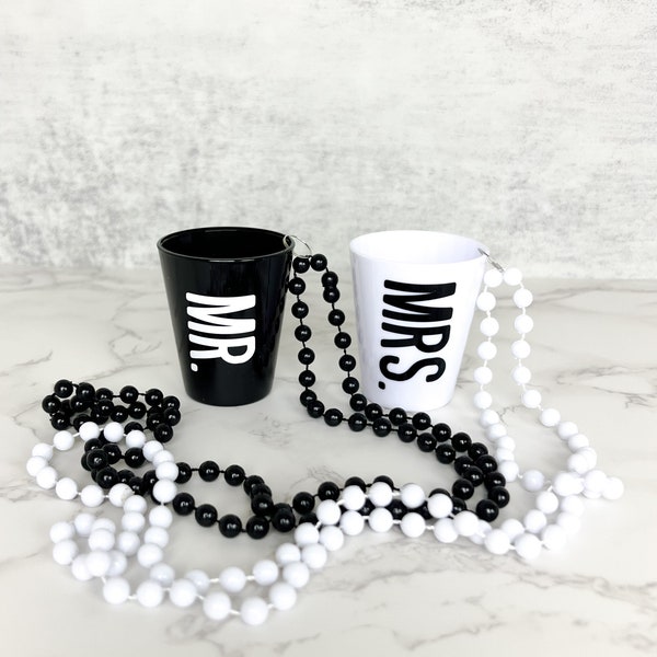 Mr & Mrs Shot Glass Necklace Set | 1.5 Oz Wedding Party Accessories | Couple Wedding Reception Favors | Gift for Bride and Groom