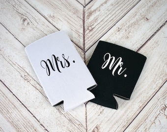 Personalized Mr & Mrs Can Coolers | Wedding Gift for Couple