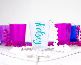 LED Light Up Shot Glass Necklace with Name | Personalized Gift for Birthday Party Favors | Custom Bachelorette Party or Girls Night | Rave