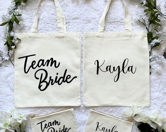 Personalized Team Bride bridesmaid totes and makeup bags; Personalized bridesmaid bags; Bridal Party Bridesmaid Gifts