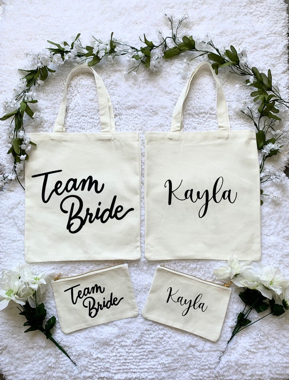 Personalized Team Bride Bridesmaid Totes and Makeup Bags