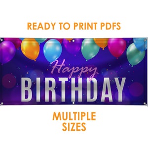 Happy Birthday Party Banner, High Quality Digital Download, PDF, Banner, Birthday Banner Multiple Sizes
