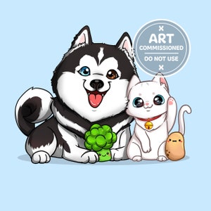 Commissie chibi op maat voor huisdieren | Commissie dierenchibi | Commissie huisdierportret