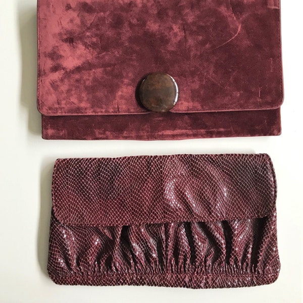 Vintage purse lot of 2, Dolphin and Cabrelli Montreal, suede and leather clutch, vintage boho bag, Made in Canada