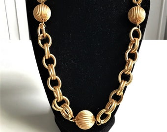 Vintage Coro Pegasus statement gold tone ball necklace, chunky jewelry, 1950s accessories