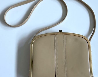 Vintage beige faux leather crossbody bag, vintage crossbody