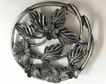 1930s large floral brooch, vintage statement jewelry, Art Nouveau style