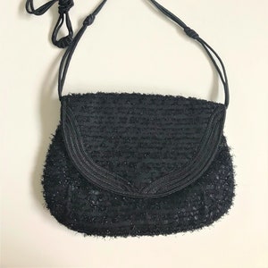Petit sac à bandoulière italien noir vintage, sac à main Fabriqué en Italie, bandoulière court