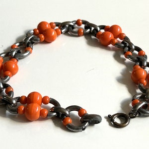 Art Deco Bauhaus style orange beaded bracelet, vintage jewelry, flapper 1920s 1930s, Art Deco machine age jewelry, vintage gift ideas