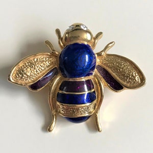 Vintage bug brooch, enamel bee pin, bug jewelry