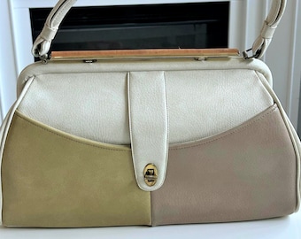 Mittelgroße Vintage Creme Color Block Geldbörse, Mickey Madann Handbags Inc Tasche, Made in USA
