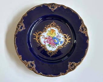 マイセン コバルトブルーと白の花柄アクセント F152 プレート 9 1/4