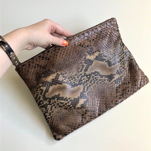 Clutch Silvano Biagini vintage em python e couro, bolsa dos anos 90, bolsa de pele de cobra, fabricada na Itália