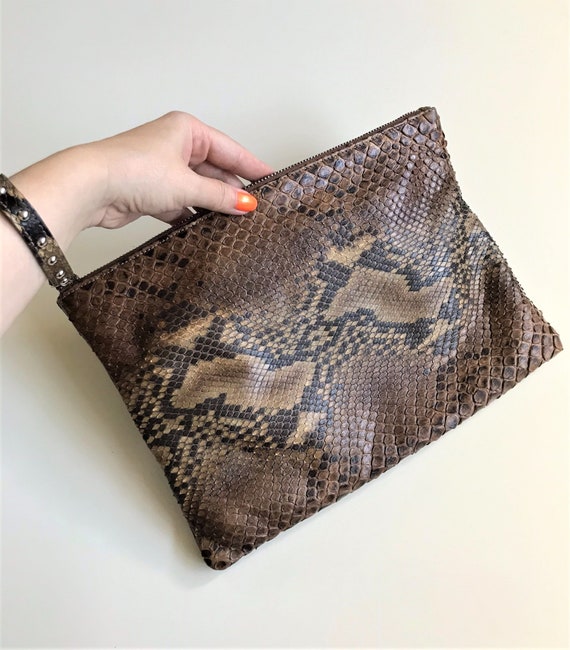 Vintage Silvano Biagini Python and Leather Clutch, 1990s Purse
