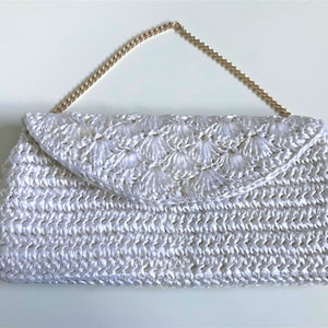 Vintage Clutch aus cremefarbenem Baststroh, Hochzeitstasche, 1960er Jahre Handtasche, Artel Montreal, Made in Japan