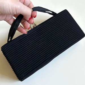 Small vintage box purse, structured black handbag, 1940s bag