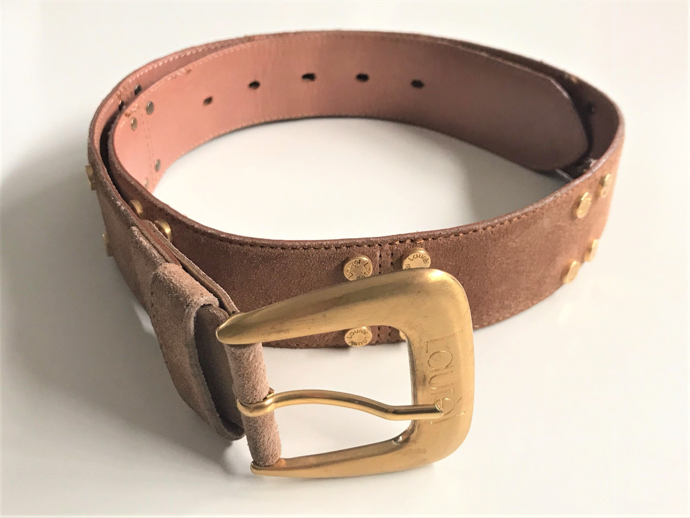 ESCADA 80's Leather Belt With Metal Accents Square 