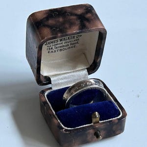 Boîte à bagues antique pour hommes, boîte de présentation victorienne édouardienne, James Walker Ltd Eastbourne