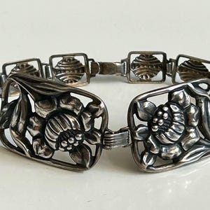 Art Deco sterling silver floral bracelet, antique jewelry, vintage gift ideas