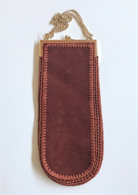 Vintage Italian suede purse, embroidered rust col… - image 3