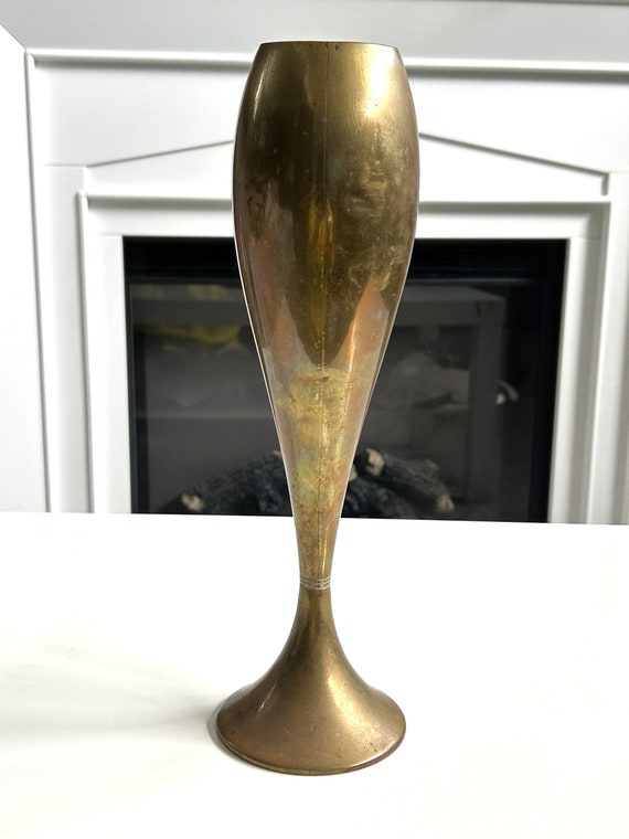 Early 1900s F & R Fischer  brass torpedo shaped vase vase, Arts and Crafts decor,  Art Nouveau vase, Germany
