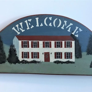 plaque « Bienvenue » en bois vintage, peinte à la main, art folklorique, shabby chic