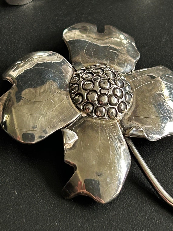 Vintage Sterling silver Gull Craft floral brooch … - image 3