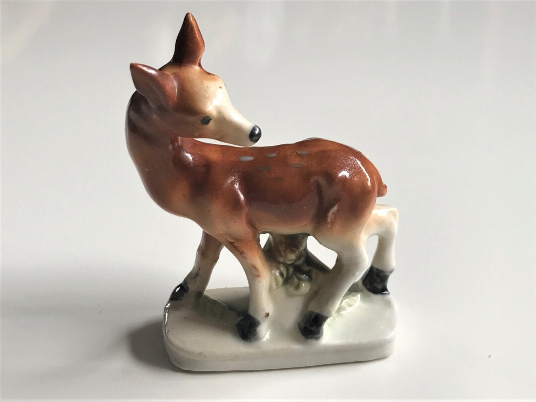 Vintage Ceramic Deer Figurine Hand Painted Etsy