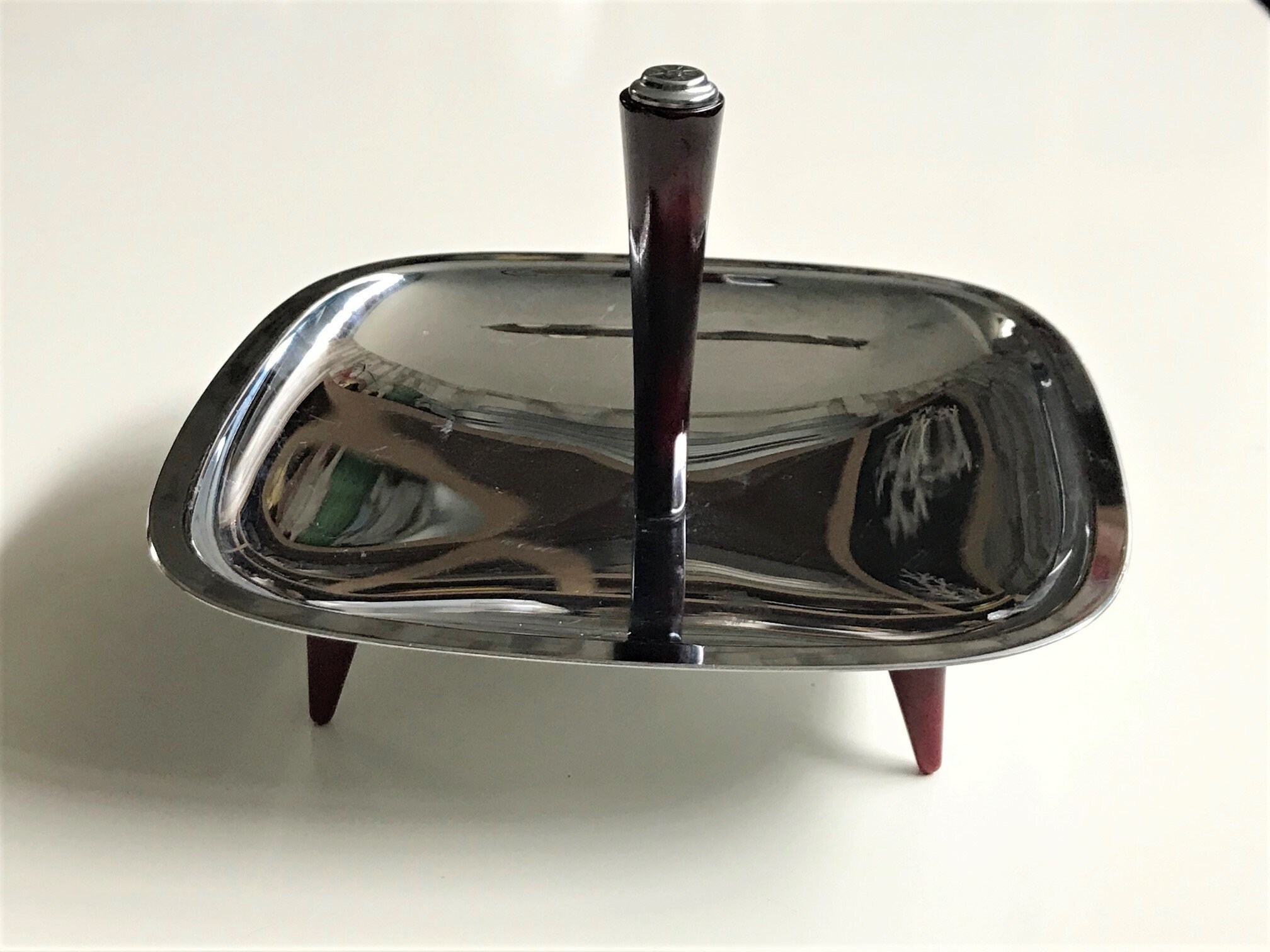 MCM Trio of Chrome Serving Trays Ruby Bakelite Handles and Etsy Canada