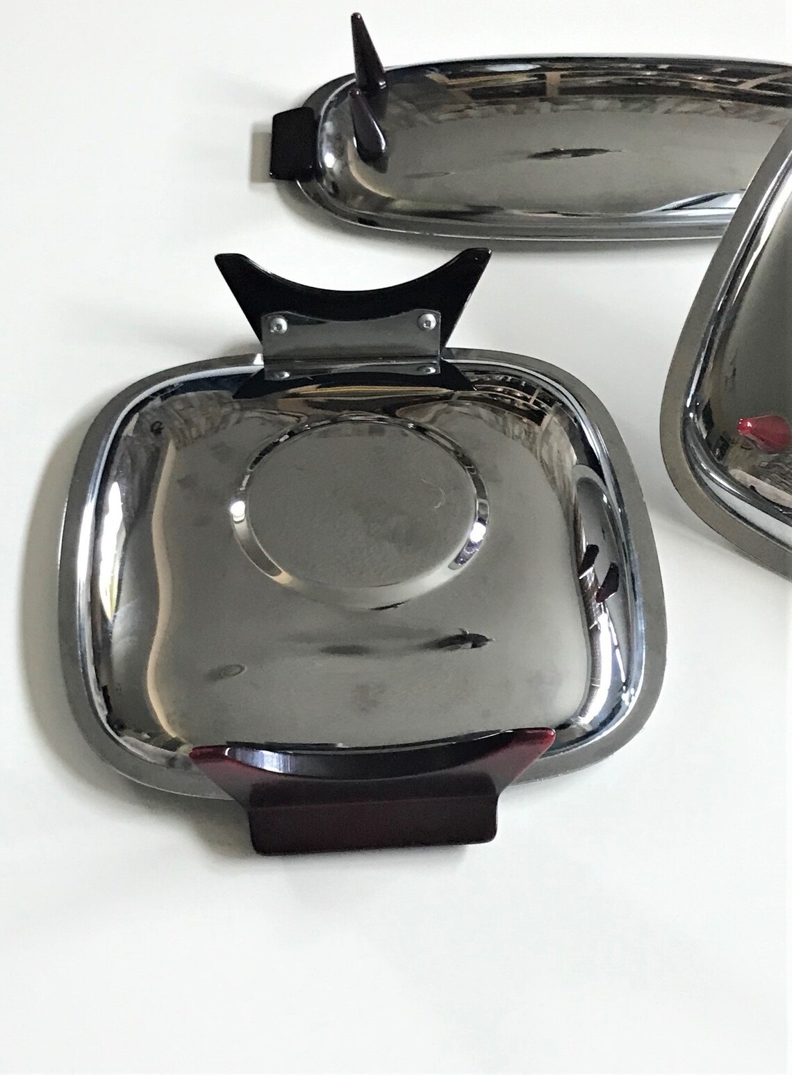MCM Trio of Chrome Serving Trays Ruby Bakelite Handles and Etsy Canada