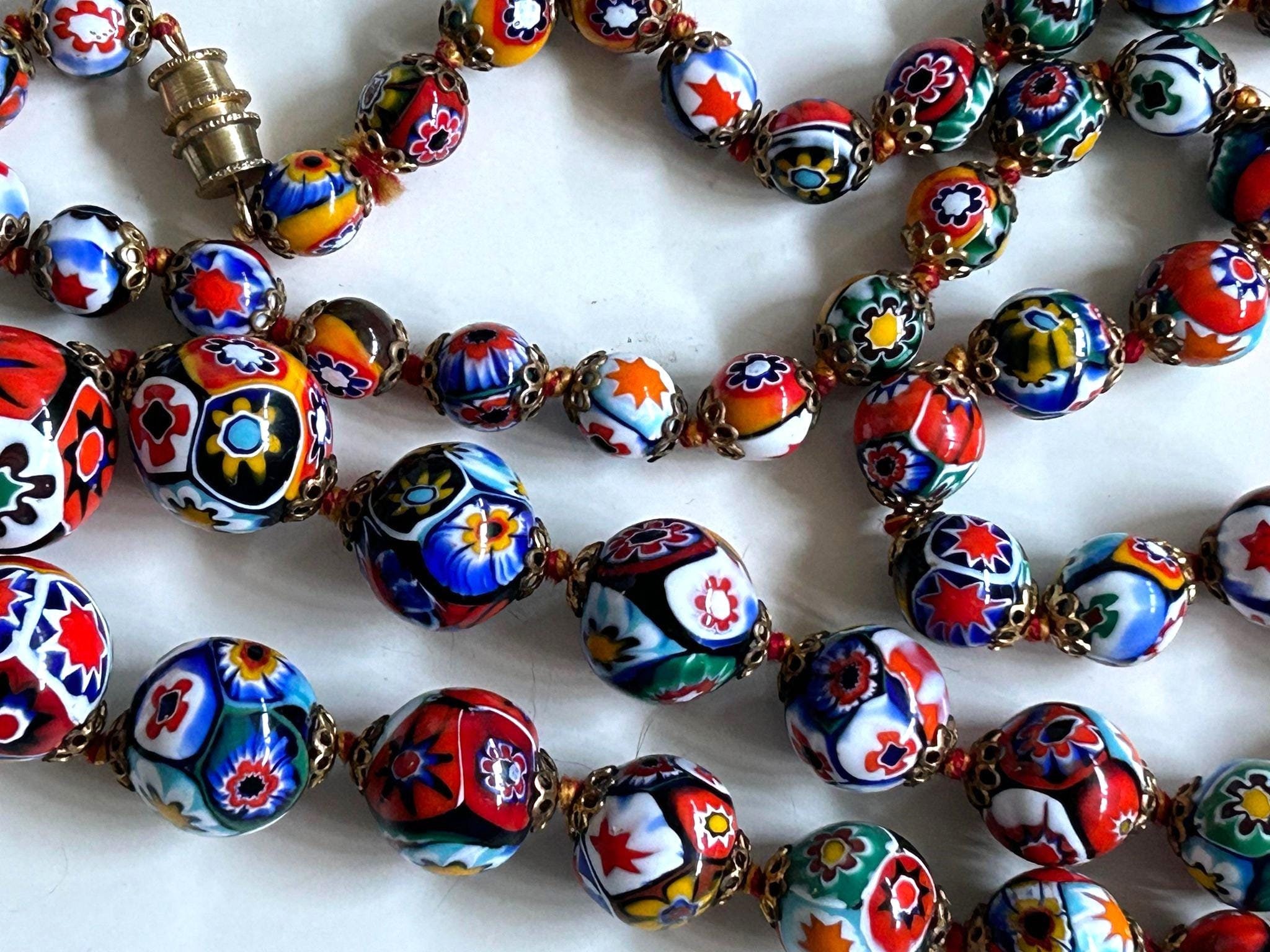 Lot 15 Perles Murano Et Olives Millefiori - Verre Pâte De Verre - Bleu, Rose, Mordoré