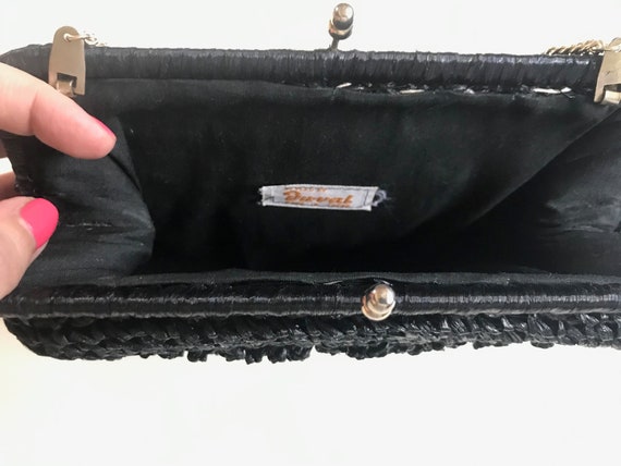 1950s black raffia kiss lock purse, Du val handba… - image 6