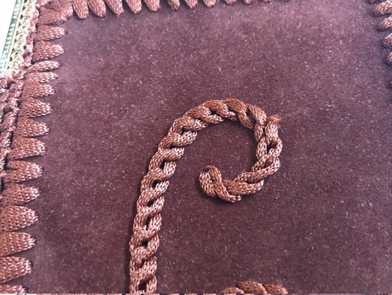 Vintage Italian suede purse, embroidered rust col… - image 5