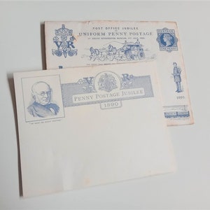 Unused Penny Postage Jubilee 1890, papel de carta postal Grã-Bretanha, He Gave us Penny Postage, Queen Victoria