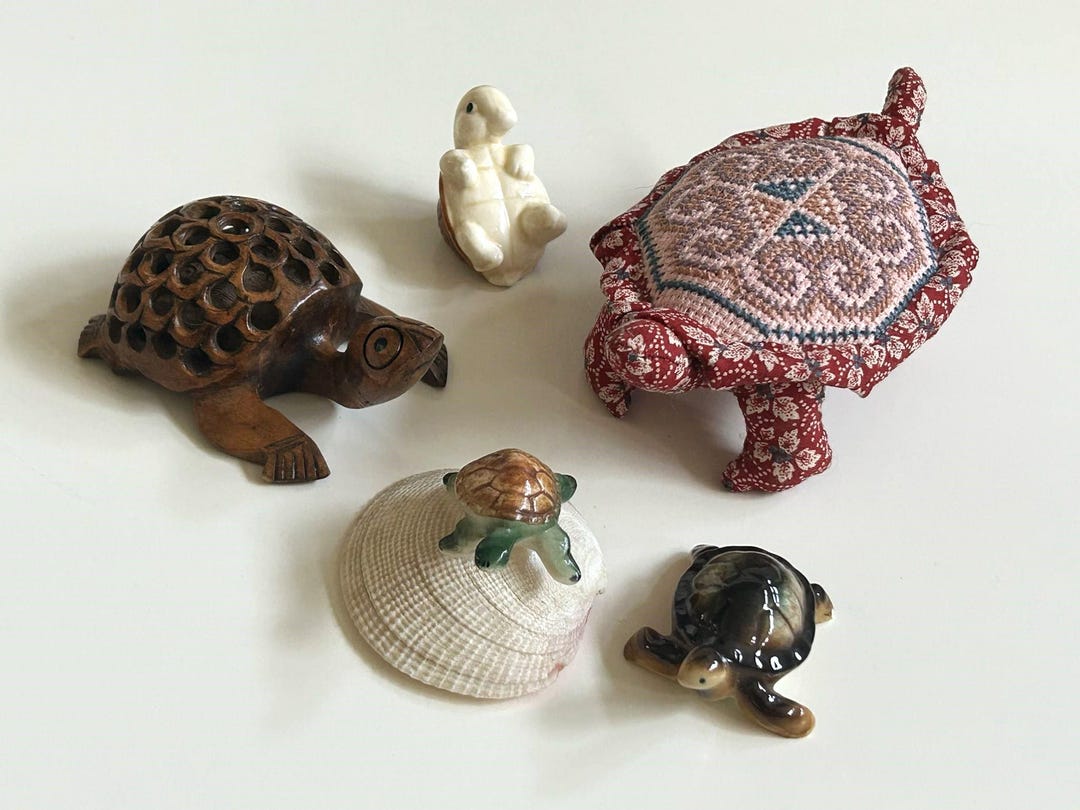 Vintage Turtle Collection: Ceramic, Wood & Pin Cushion - Japan