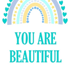 Prachtige spreuken als wanddecoratie, poster, kaart -- Regenboog -- JE BENT MOOI --