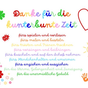 Carte d'adieu Maternelle, garderie, école primaire, éducatrice, éducatrice, merci pour le temps coloré