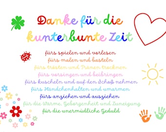 Farewell card for kindergarten, daycare, primary school, teacher, teacher, thank you for the colorful time