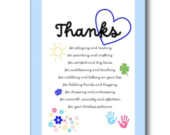Farewell card in English for kindergarten, daycare, primary school, teacher, childminder, nanny, and nanny. THANKS