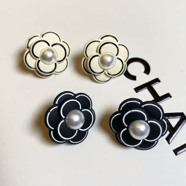 Camellia Pearls Stud Earrings, vintage styling, 925 silver needle, pearls