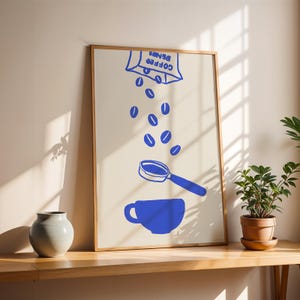 Ilustración de café azul, impresión de barra de café, póster imprimible, descarga digital